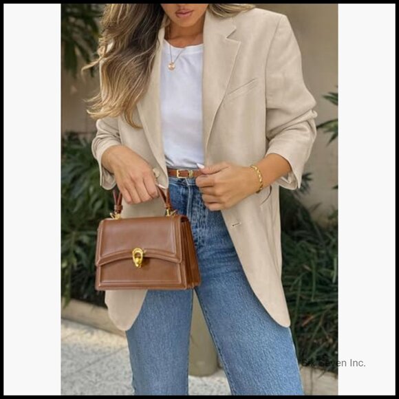 Long Sleeve Open Front Blazer with Pockets, Notch Lapel - Picture 2 of 7